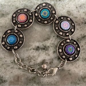 Silver-tone boho concho bracelet  Mandela center domes surrounded by metal studs